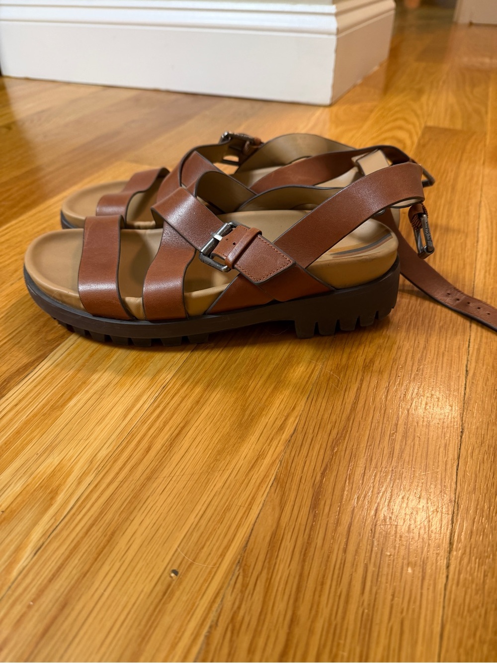 Sam Edelman Brown Leather Strappy Lug-Sole Sandals